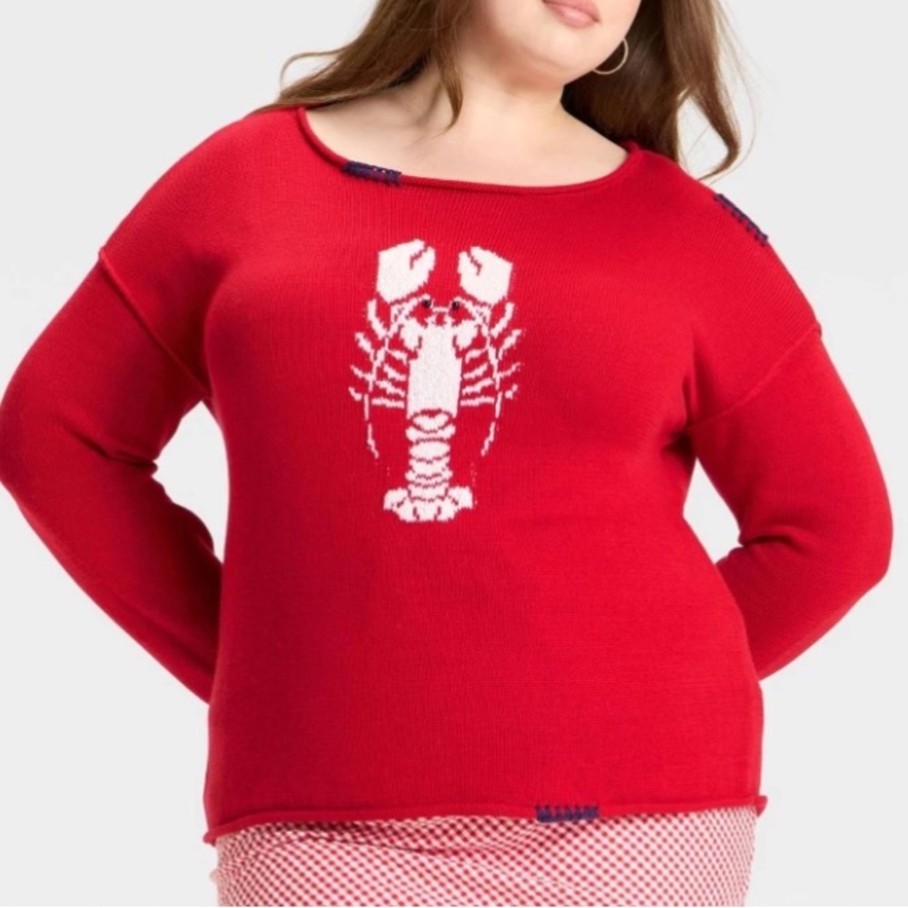 Wild Fable Red Lobster Wide Crewneck Americana Pullover Sweater - Picture 4 of 6